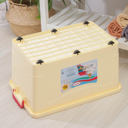 Storage container with a lid 50 l, 59 × 39 × 32 cm, on wheels, ivory color-6