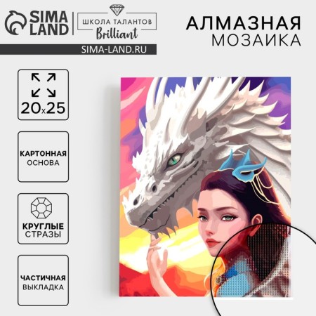 Diamond mosaic with a partial filling on a cardboard basis "Girl with a Dragon", 20 x 25 cm