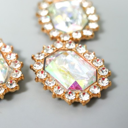 Decor for creativity Metall "Medallion octagonal" pale blue crystal rhinestones 2x1.5cm