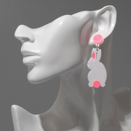 Acryl Earrings "Bunny", white-pink color in silver-4