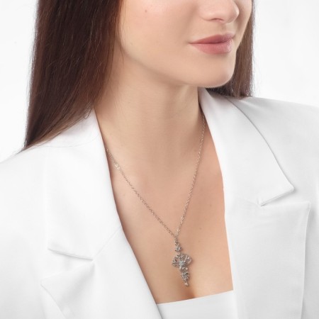 Lotus pendant with patterns, silver color, 46 cm-6