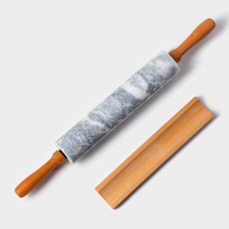 Magistro marble rolling pin, with a stand, 45 × 5 cm, white color-3