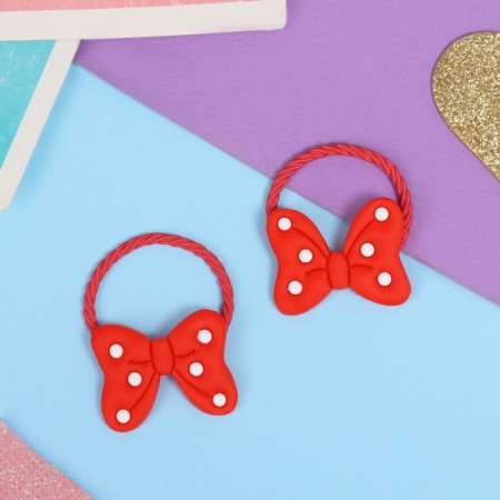 Hair elastic band "Baby" (set 2 pcs) a bow of peas, red-1
