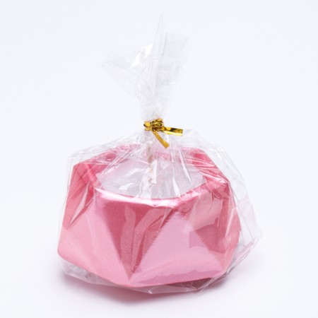 Candle "Hexagon. Marble" in a candlestick of gypsum is small, 7x3.5cm, pink-3