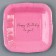 Disposable plate square paper "Happy Birthday", pink, 16.5x16.5 cm