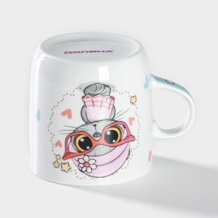 Ceramic share mug "Kotik", 230 ml, white color-2