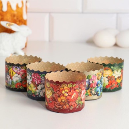 Paper form for Easter cake "Zhostovo" 60 x 45 mm, mix-2