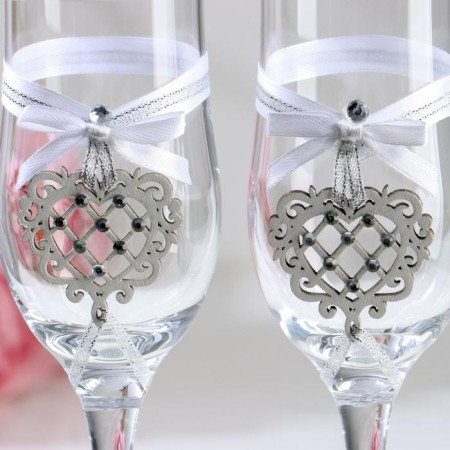 A set of wedding glasses "openwork", handmade, white-white, 6x6x20.5 cm, 2 pcs.-1