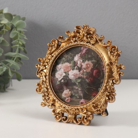 Polystone photo frame 10x10 cm "lush leaves" dark gold round 15.5x15.9 cm-1