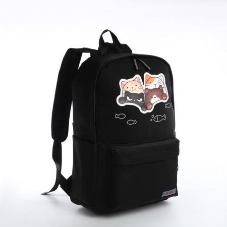 Youth backpack from textiles on a zipper, waterproof, 4 pockets, black color-2