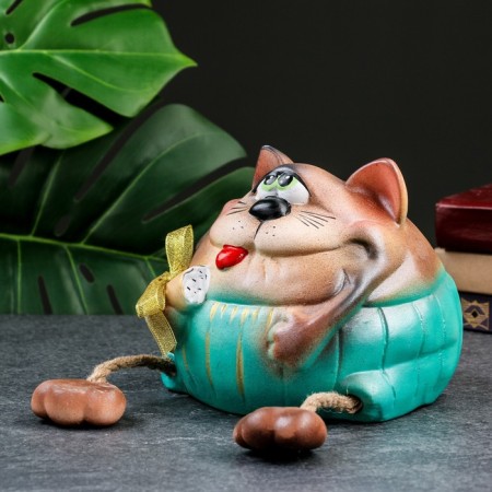 Piggy bank "Red cat with sausage" 17cm-1