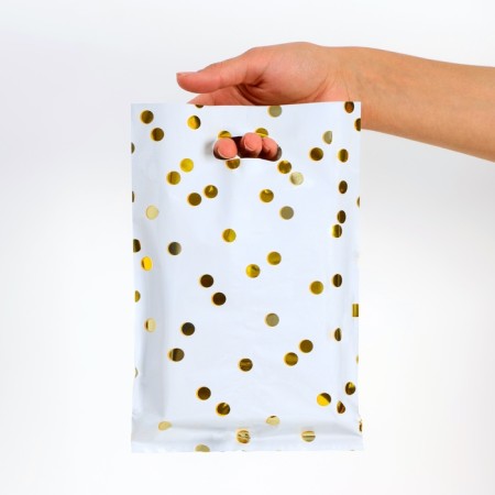 Gift, metallized package, “peas” white 17x25 cm, 20 microns 10 pcs set-1