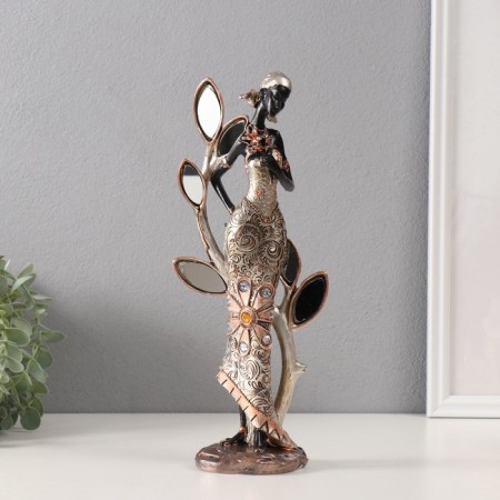 Polystone souvenir "African with a flower by a tree with mirror leaves" 13x9x32 cm