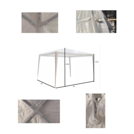 Tourist tent, 300 x 300 cm., White, open, narrowed-3