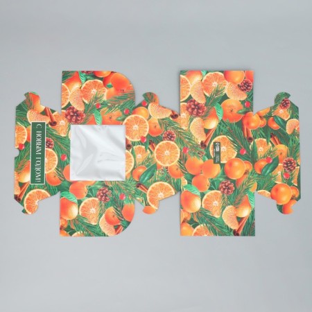 Box for cupcakes folding with bilateral application of "Orange", 16 x 16 x 10 cm, New Year-7