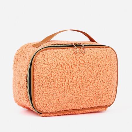 Cosmetic bag with a zipper, with a lining, peach color