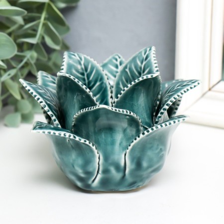 Ceramics candlestick on 1 candle "Rose leaves" D-4.2 cm blue 13x13x9 cm-2