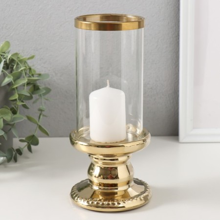 Ceramics candlestick, glass for 1 candle "Wells" d = 8 cm gold 10x10x21.5 cm-3