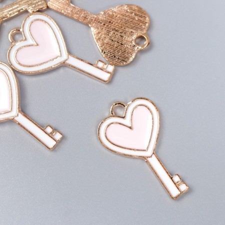 Decor for creativity metal, enamel "Clay with heart" white-pink 1.3x2.3 cm