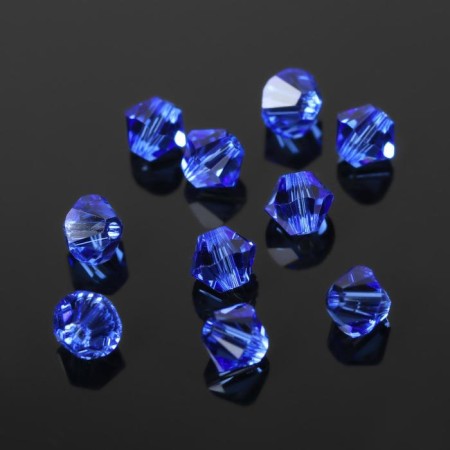 Bead, biconus, 4 mm, set 10 pcs, color sapphire