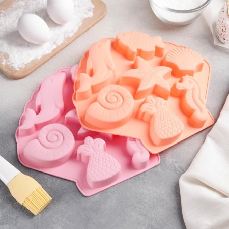 Baking uniform "Sea inhabitants", silicone, 26 × 24 × 2.5 cm, 7 cells, color mix-11