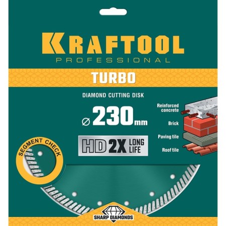 Diamond disk Kraftool 36682-230, segmented, d = 22.2 mm, 230 mm-2
