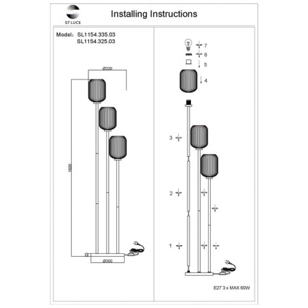 The floor lamp ST LUCE. SL1154.325.03. Gran. 3x60 watts, E27, 33x33x160 cm, brass color-3