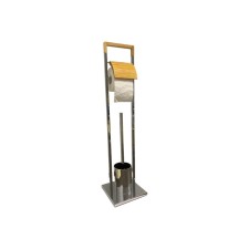 The toilet stand is floor tokio, with a paper holder and a brush-brush