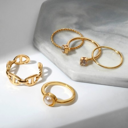Ring set 5 pieces "perfect fingers" shine, white color in gold-1
