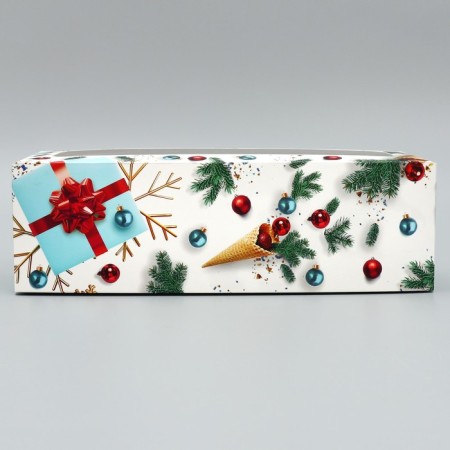 Box for confectionery products with the Window "New Year", 26 x 10 x 8 cm, New Year-3