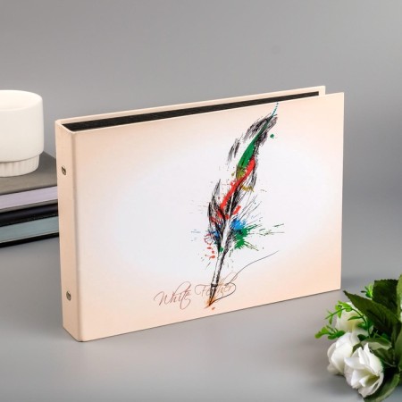 Photo album 25 sheets (corners+rings) "White Feather" 27x19 cm-2