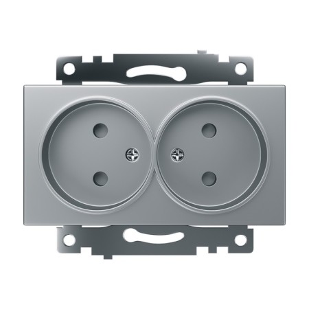 2-seater socket with a b/h protective curtain, 250V, 10A, Stekker Catherine, GLS10-7113-03, silver