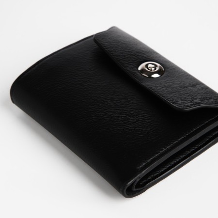 Male purse for magnet, department for bills, for maps, for coins, black color-2