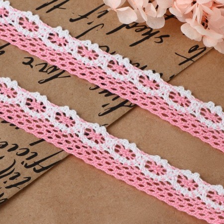 Knitted lace, 20 mm × 15 ± 1 m, pink/white color-1