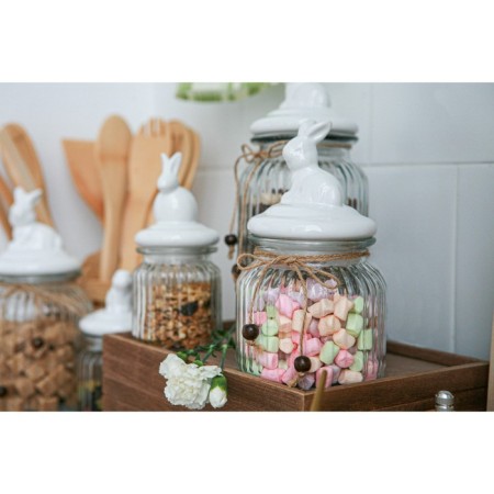 Glass Bank for bulk products with a ceramic lid of the bunny, 600 ml-9