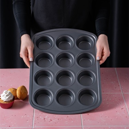 Baking uniform “Circle”, 40 × 28 × 4 cm, 12 cells, anti -stick coating, black color-7