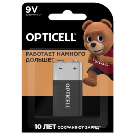 Battery Alkalin Opticell, 9v, 6LR61-1BL, Crohn, 9V, Blister, 1 pcs