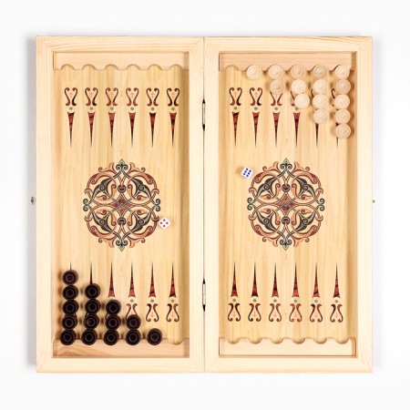 Wooden backgammon with checkers "wolf-21", board game, 40 x 40 cm-2