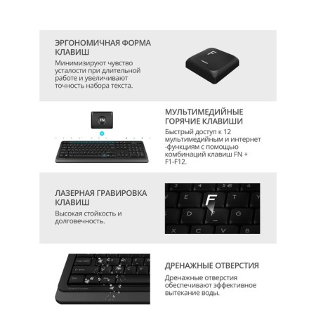 Keyboard + Mouse A4Tech FSTYLER FG1012 Claw: Black/Gray Mouse: Black USB Wireless Multi 10046-3