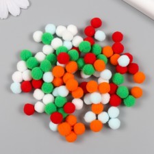 Pompons, 10 mm, 100 pcs/pack, 100% polyester, 5 colors in the assortment of 20 pcs