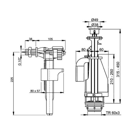 Alcaplast 1/2 reinforcement for washing tanks, double with a button-1