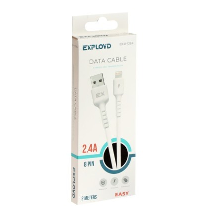 EXPLOYD EX-K-1384, Lightning-USB, 2.4 A, 2 m, silicone braid, white-3
