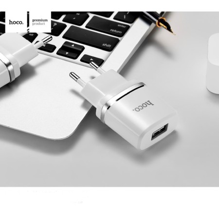 Network charger Hoco C11, USB - 1 A, Lightning 1 m, white cable-5