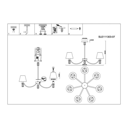 Suspended EVOLUCE lamp. Sle111303-07. Monza. 7x40 watts, E14, 82x82x24.5 cm, chromium color-8