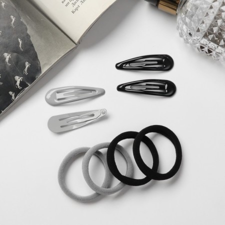 Hair set "Mira" (4 invisibility-5 cm, 8 elastic bands-3.5 cm) gray-black-2