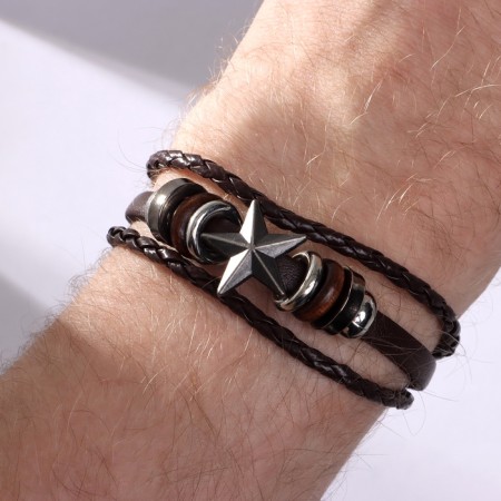 Bracelet Unisex "Style" star, brown color with black silver, 21.5 cm-1