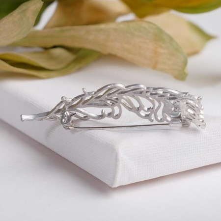 Brooch "Pen", green color in matte silver-1