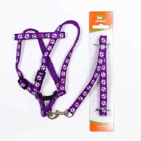 The set of stitched "paws", leash 120 x 1 cm, OG 23-35 cm, purple-6