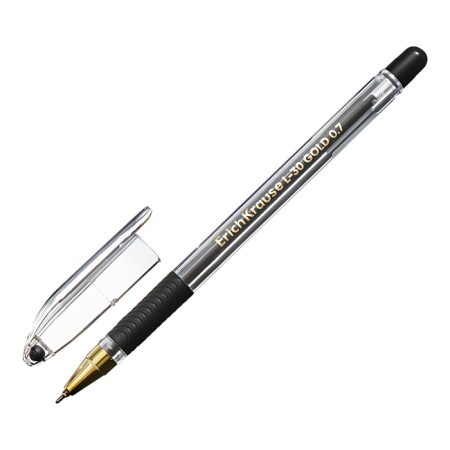 Ballic Handle Erichkrause L-30, Gold Stick & Grip Classic, needle node 0.7 mm, black, rubber holder, super soft letter-1