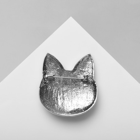 Brooch "cat" Flower pattern, black and white color in silver-1